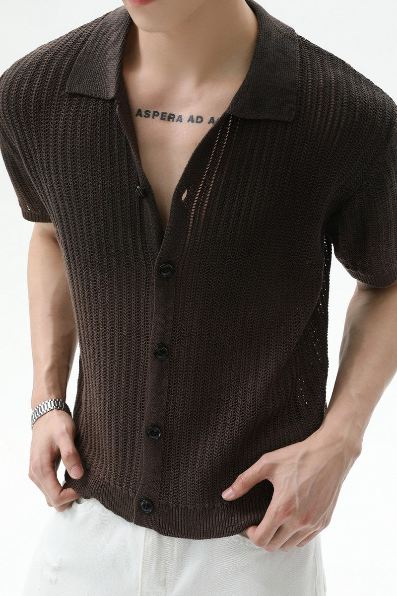 Ombre Wool Knit Polo Cardigan