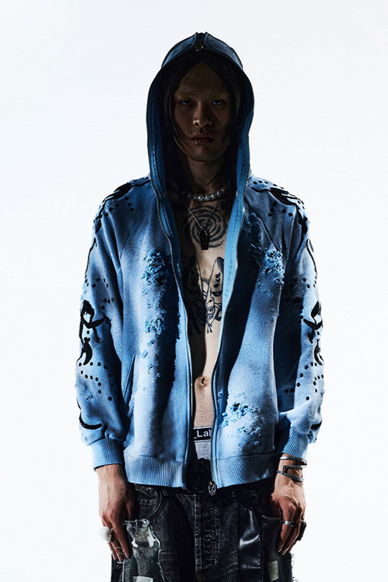 Washed Skull Distressed Hoodie