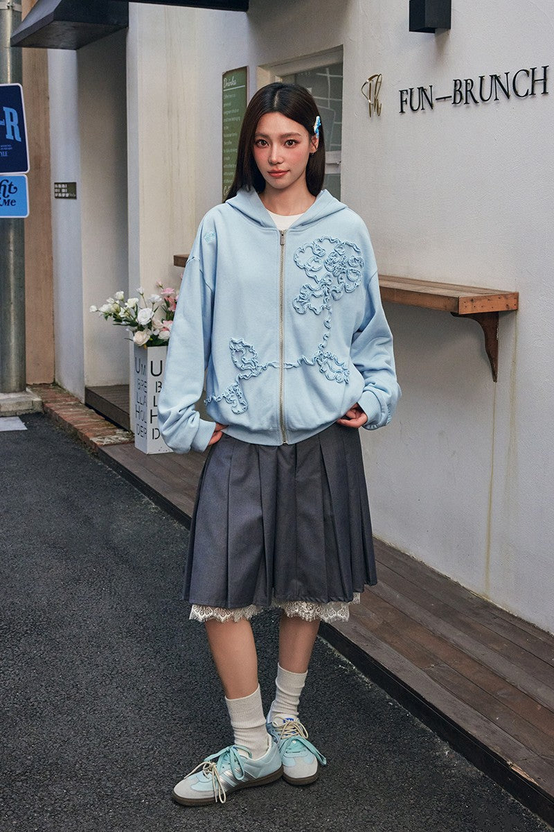 3D embroidered Floral pattern Hoodie