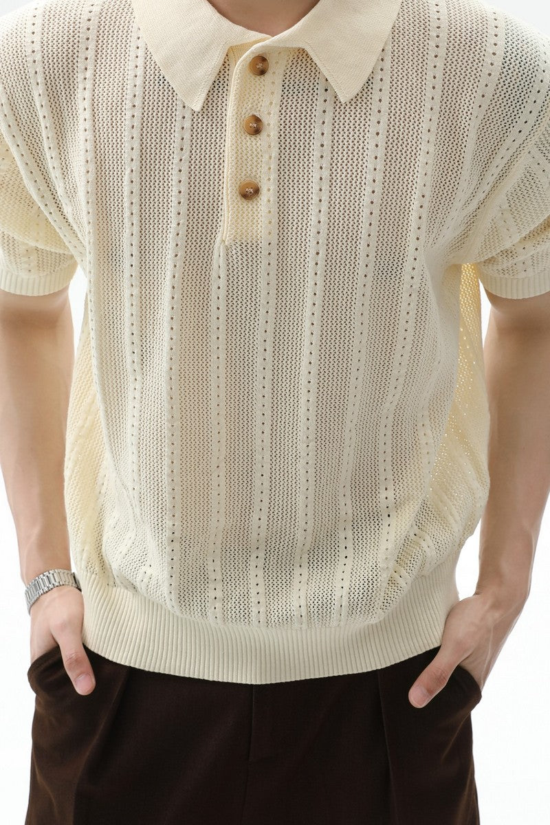 Textured Vintage Knit Polo Tee