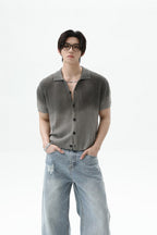 Ombre Wool Knit Polo Cardigan