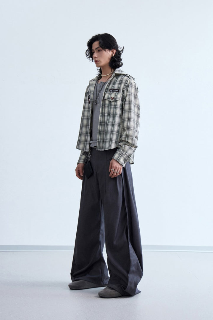 Badge Plaid Hooded Shirt