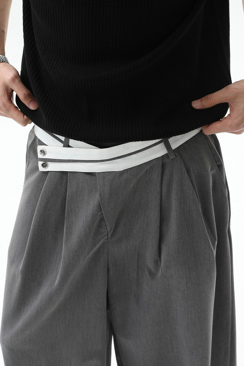 Asymmetrical Waist Pleated Trousers