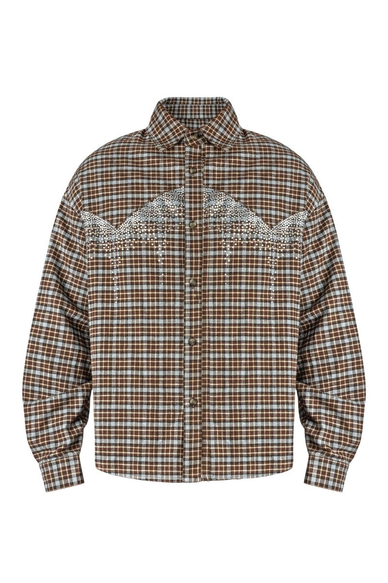 Rhinestone Plaid Shirt Jacket