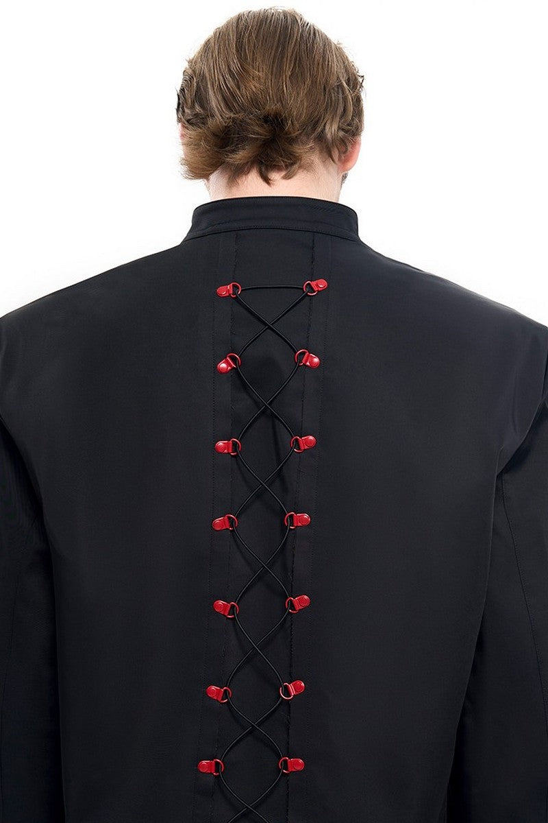 Drawstring Cropped Stand Collar Jacket