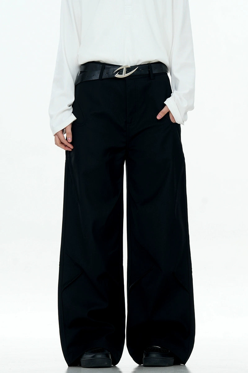 Black Draped Straight-Leg Trousers
