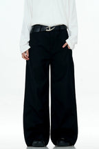 Black Draped Straight-Leg Trousers