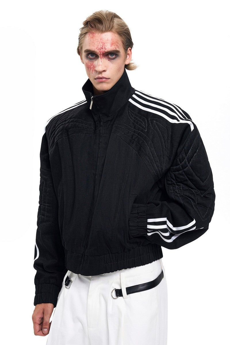 Striped Black Raw Denim Jacket