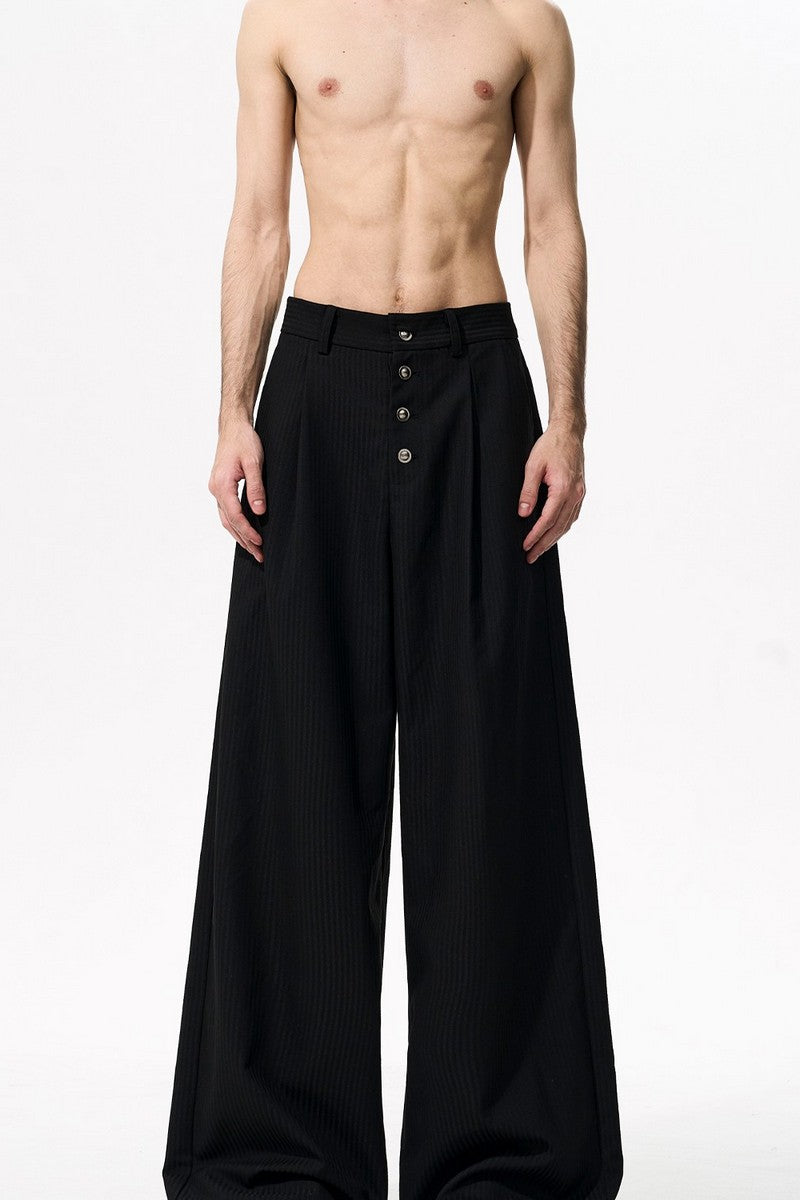 Pinstripe Draped Black Dress Pants