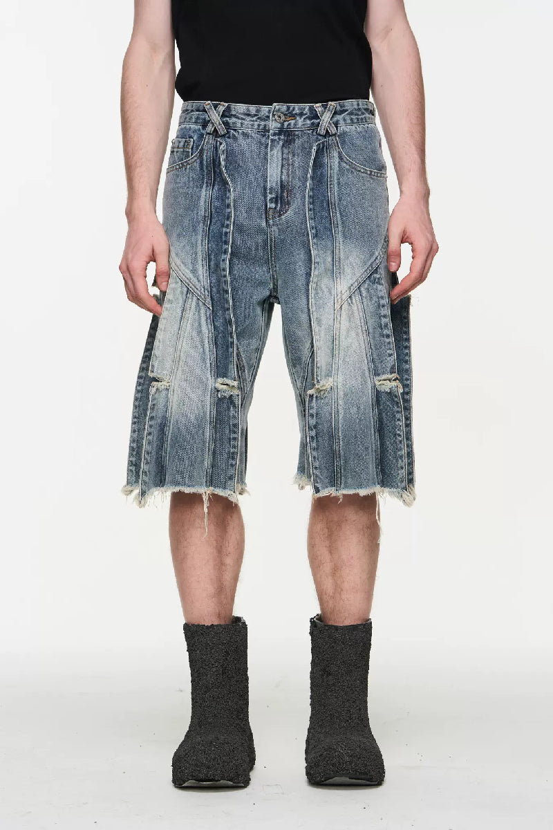 Distressed Crosshatch Washed Jorts