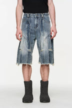 Distressed Crosshatch Washed Jorts