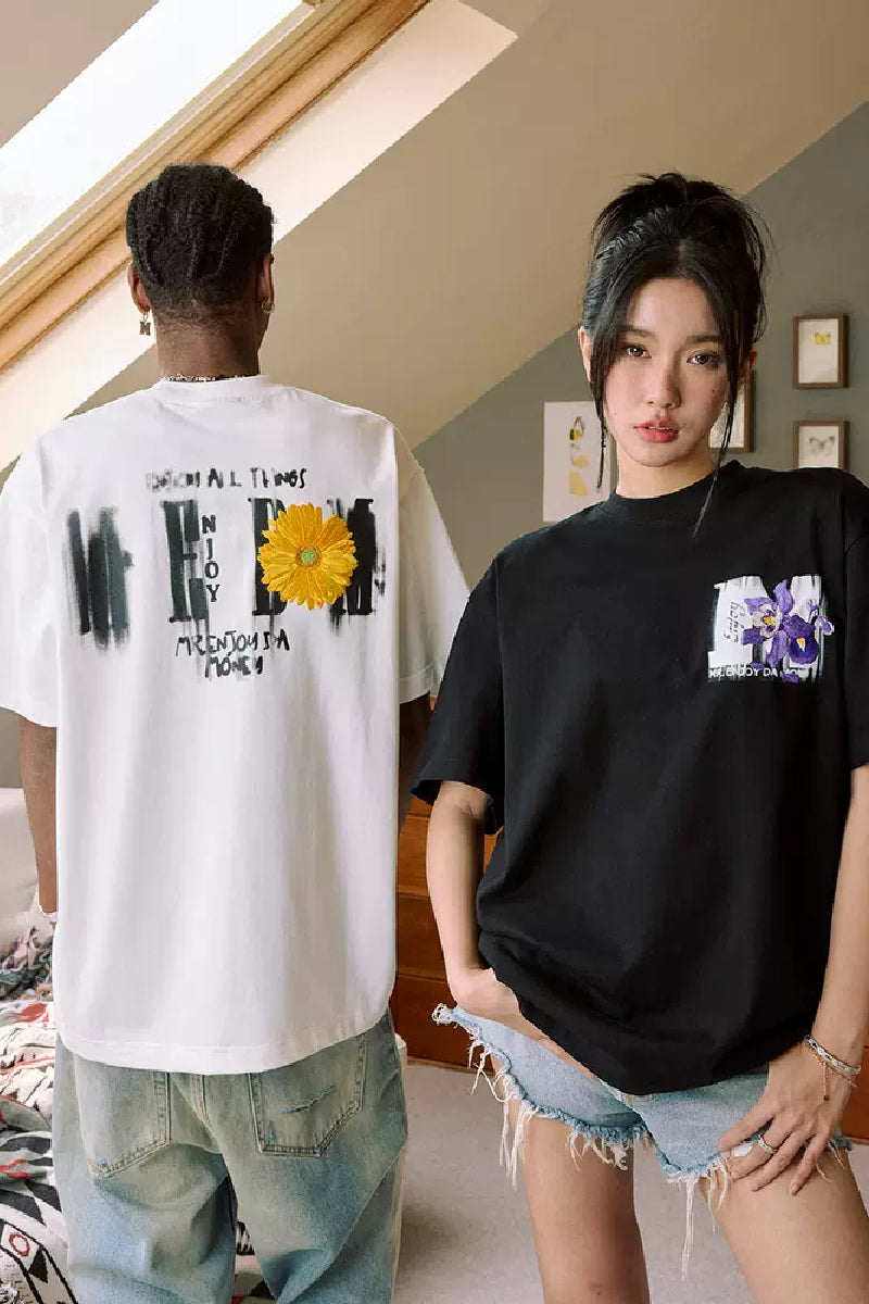 『Copping Zone』Floral Patchwork Embroidered Loose Tee Colorblock Floral Patch Tee – Copping Zone