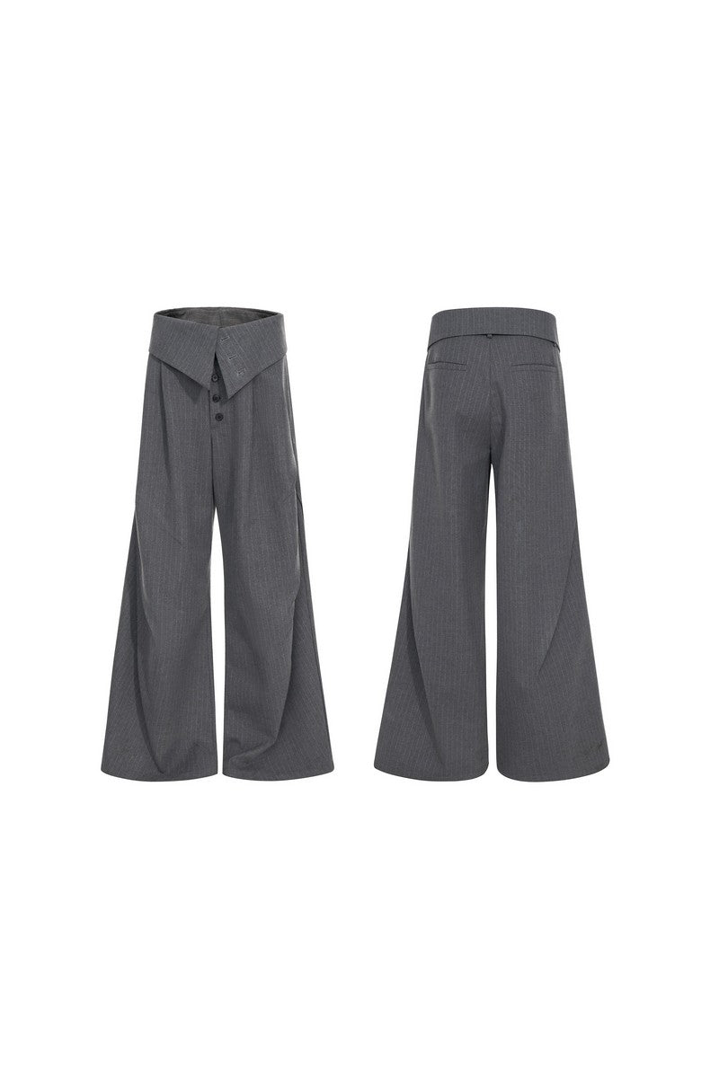 Foldable Waist Pinstripe Wide Pants