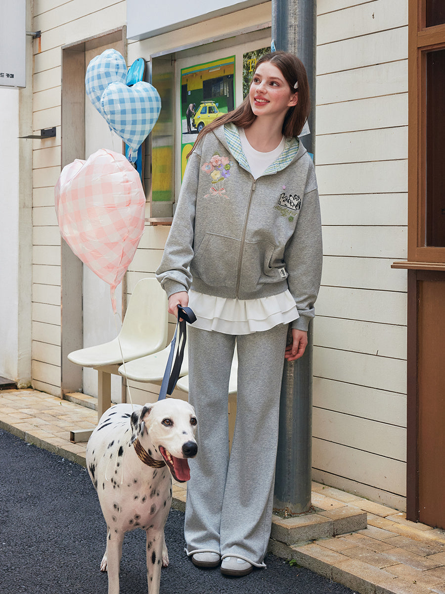 Hand Drawn Dog Embroidered Hoodie