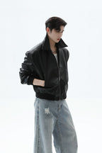 Cropped PU Leather Biker Jacket