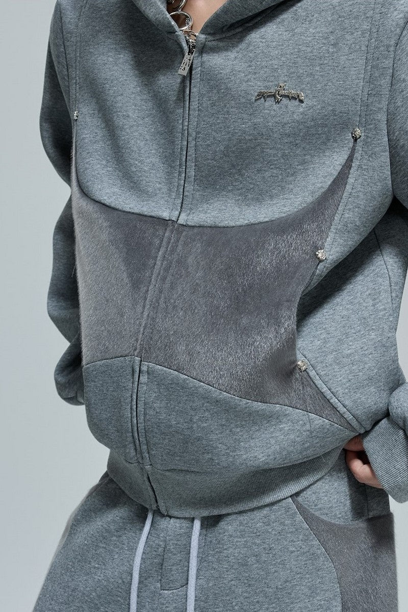 Fur Patchwork Zip-Up Hoodie