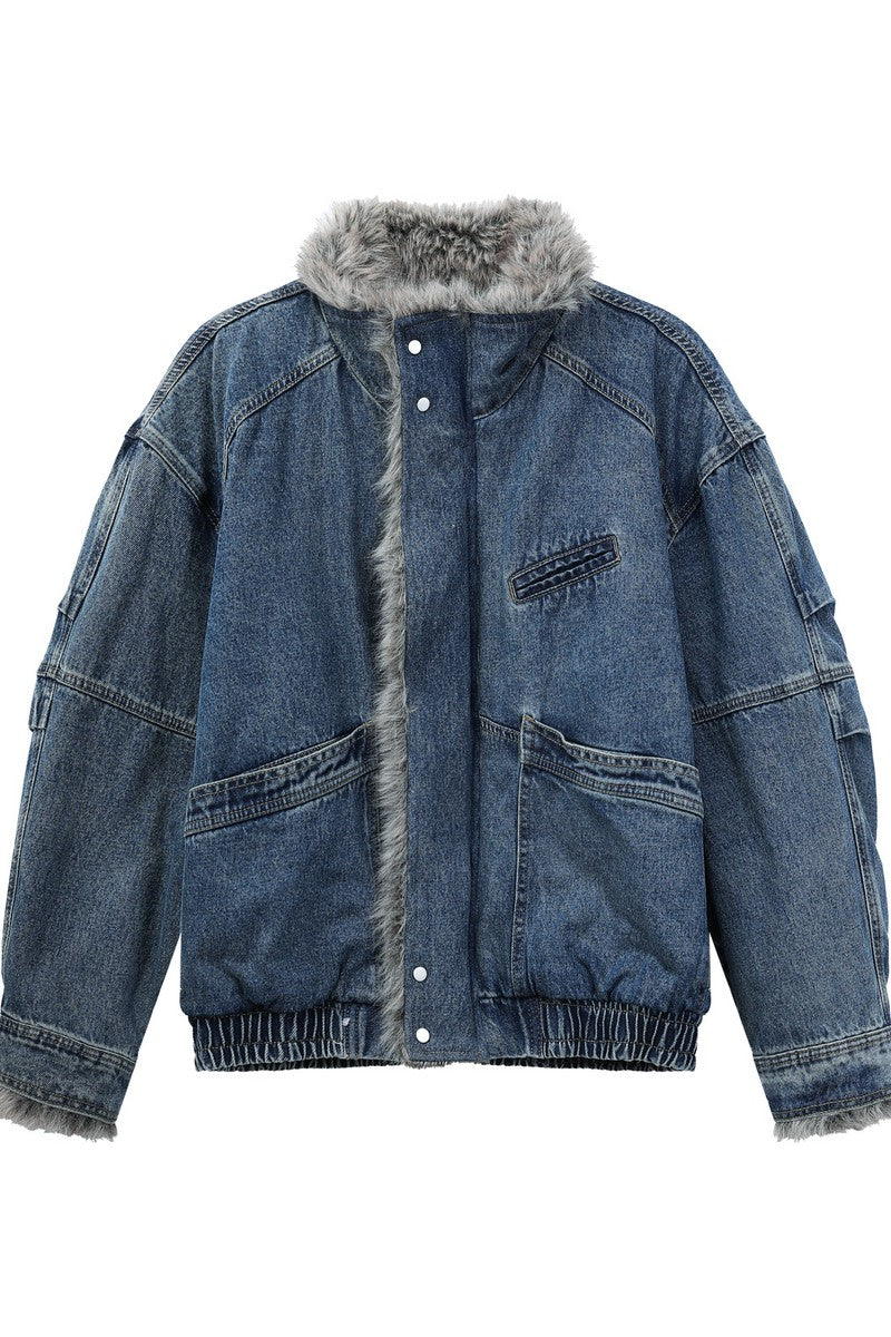 Fleece Lined Denim Puffer Jacket