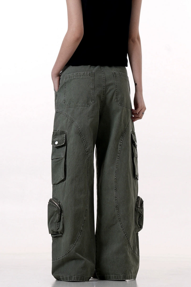 Washed Deconstructed Multi-Pocket Trousers