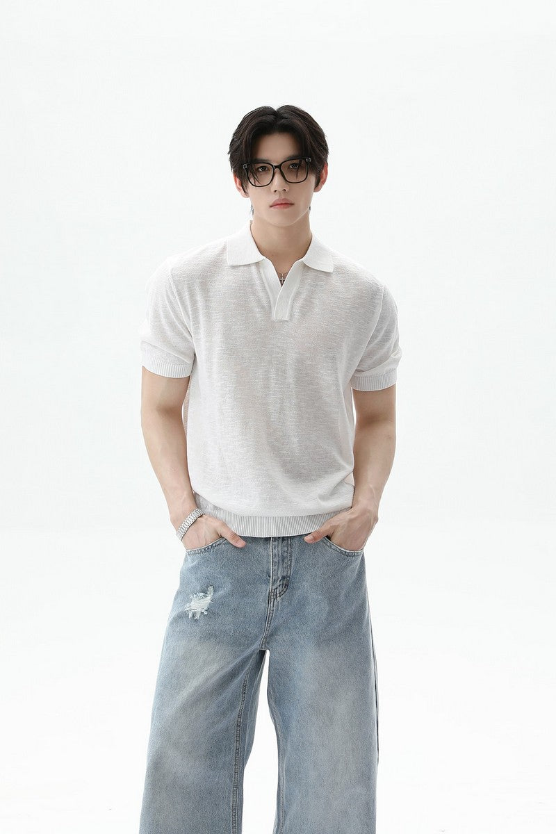 Textured V-Neck Lightweight Tee