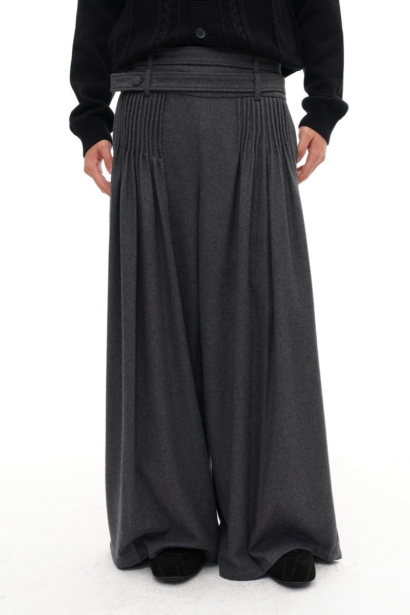 Double Waist Pleated Wool Trousers
