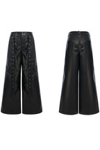 Deconstructed Studded Wide-Leg Leather Pants
