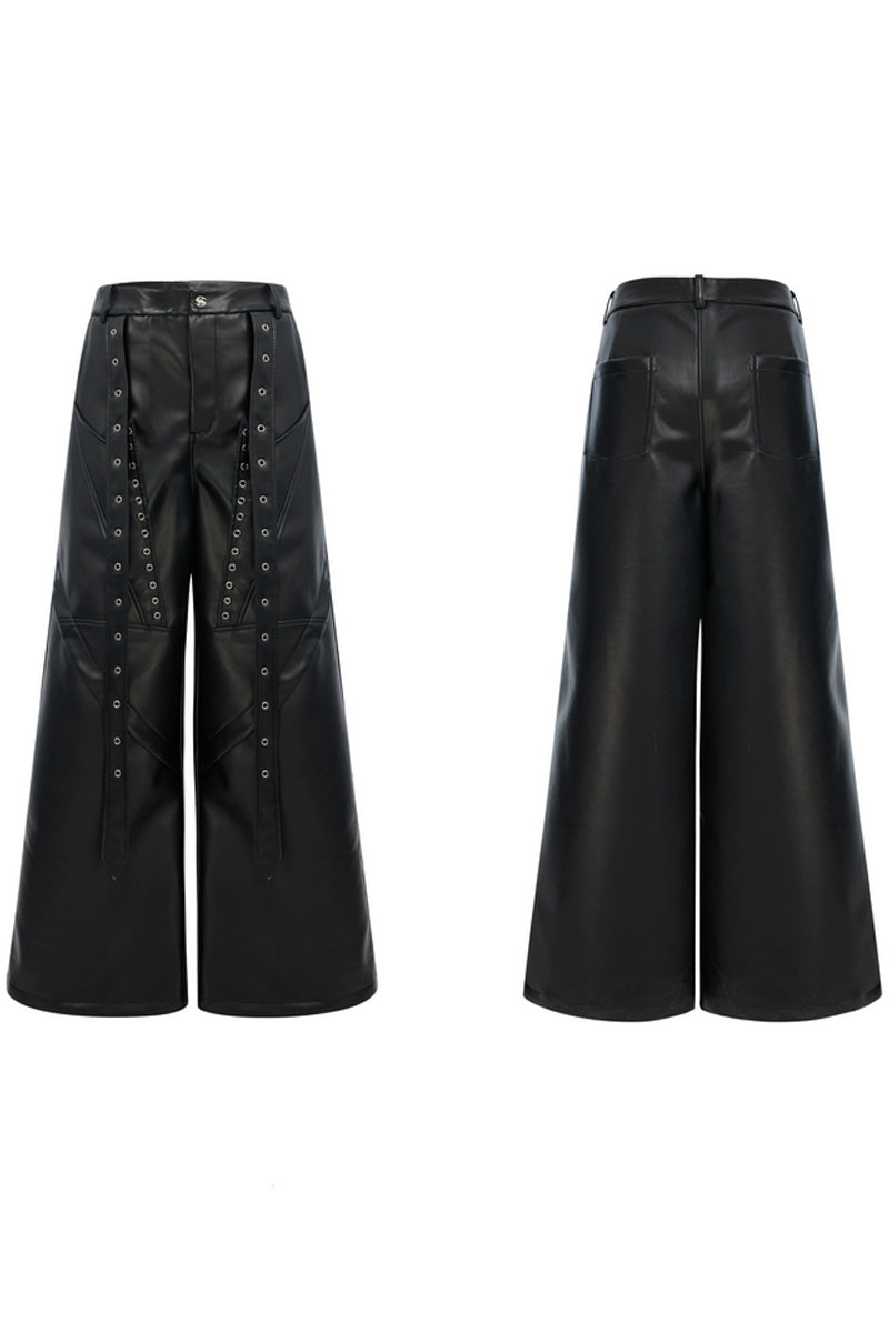 Deconstructed Studded Wide-Leg Leather Pants