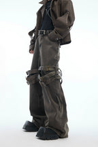 Belted Flared Distressed Jeans