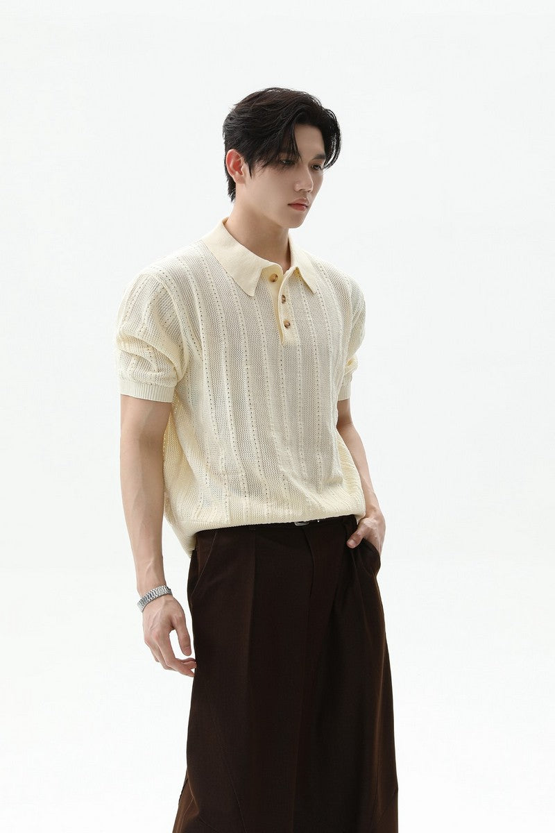 Textured Vintage Knit Polo Tee