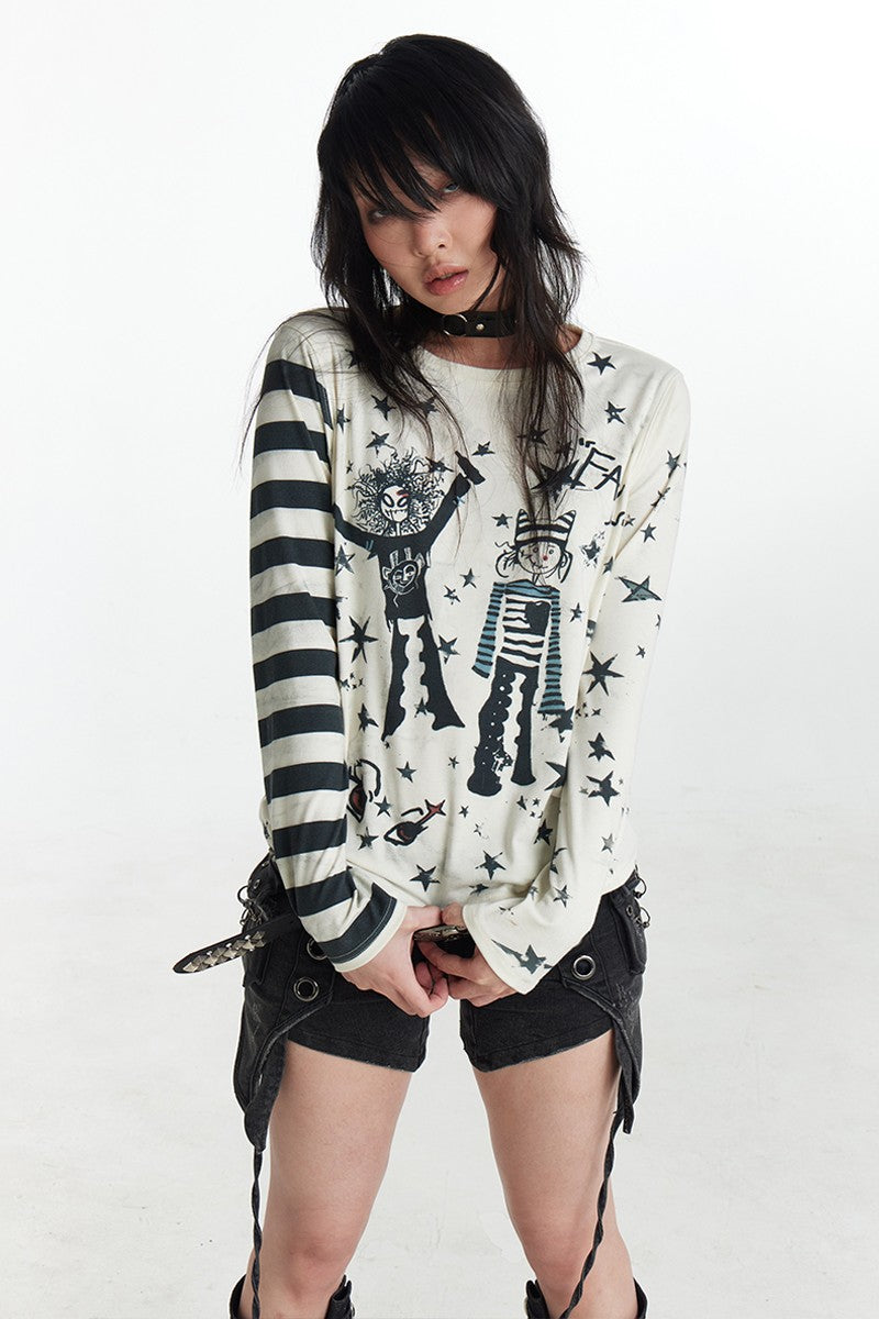 Y2K Star Stripe Long Sleeve Tee