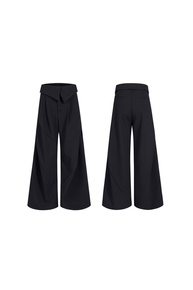 Foldable Waist Pinstripe Wide Pants