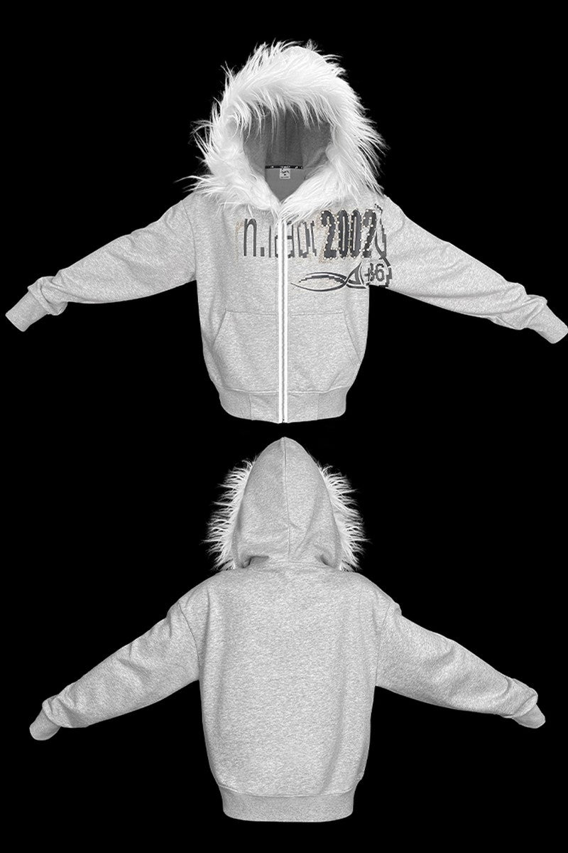 Studded Fur Trim Hoodie