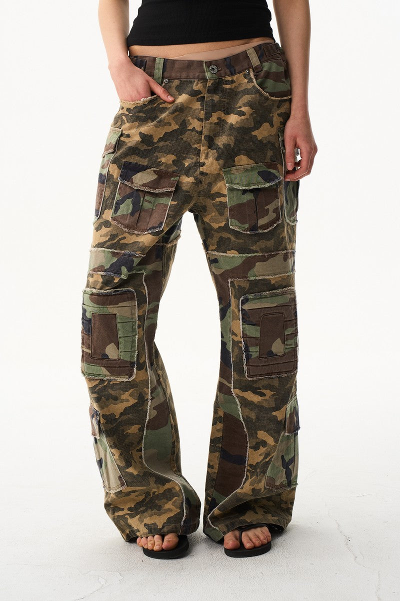 Washed Camo Flared Work Pants