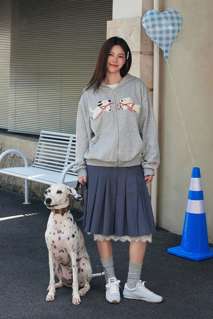 Plush Dog Embroidery Hoodie