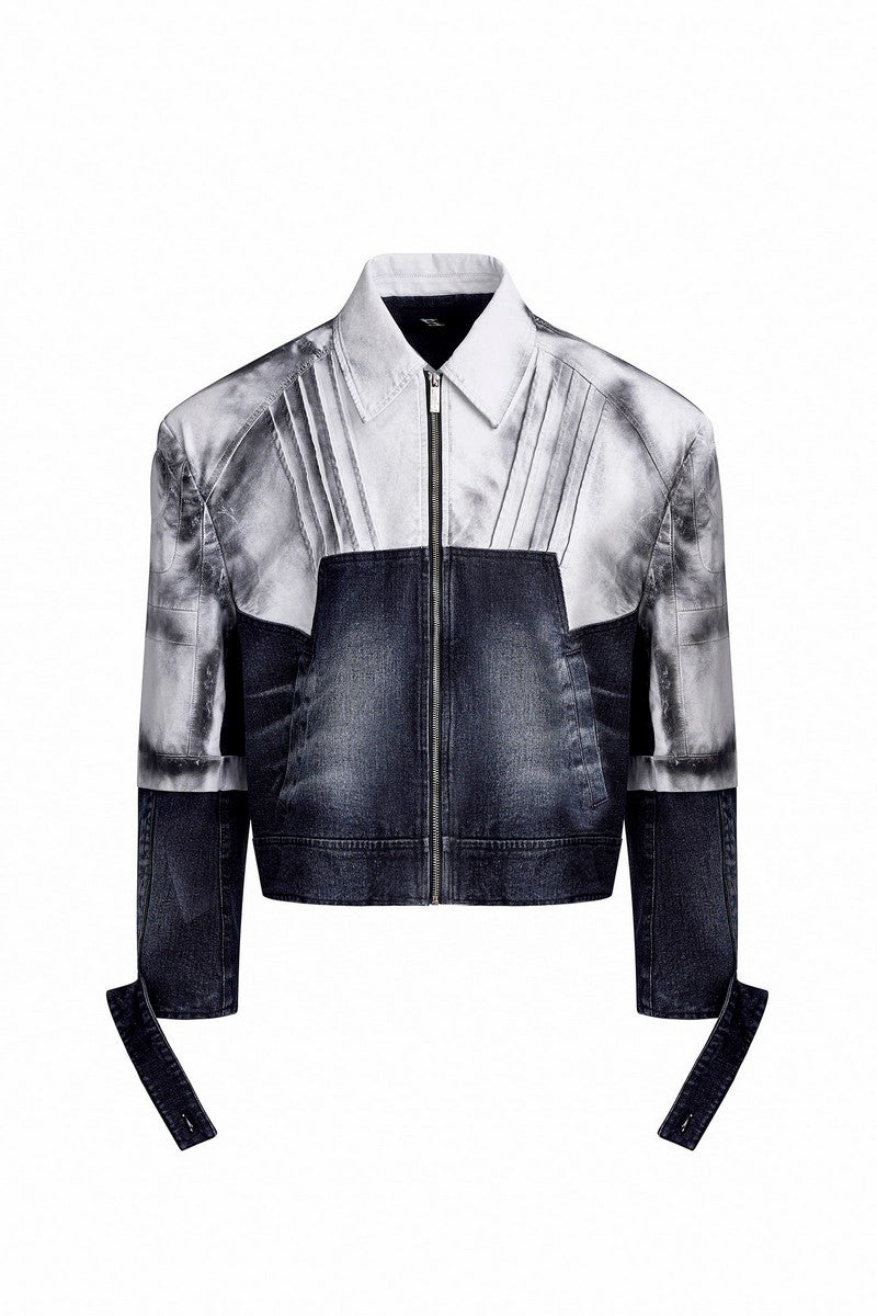 Painted Distressed Leather Patch Denim Jacket
