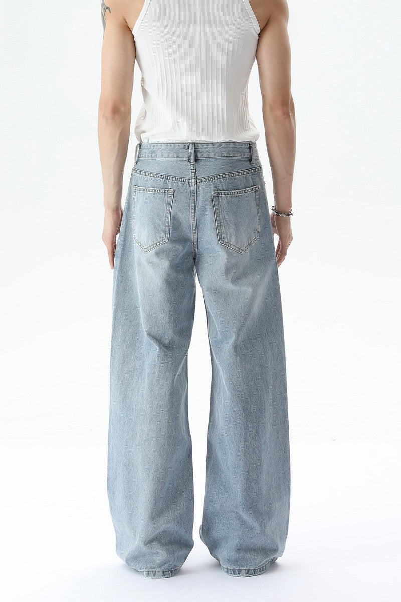 Washed Distressed Straight Leg Jeans