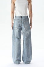 Washed Distressed Straight Leg Jeans
