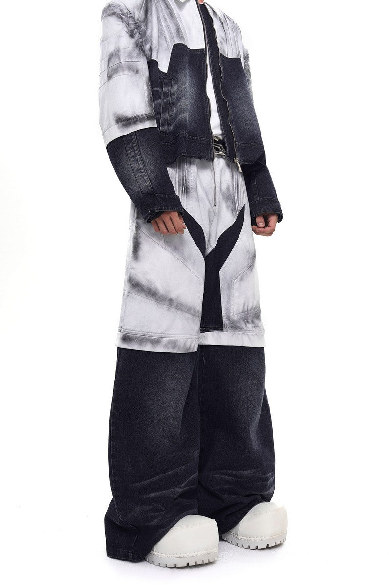 Painted Distressed Leather Patch Jeans