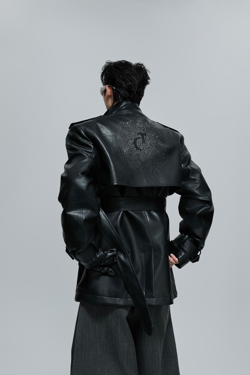 Deconstructed Rhinestone Leather Overcoat
