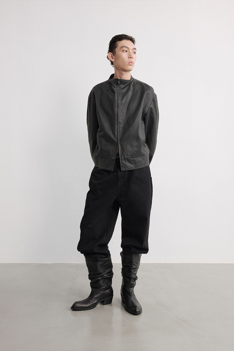 Structured Collar Leather Jacket