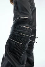 Zipper Panel High-Waist Flared Leather Pants