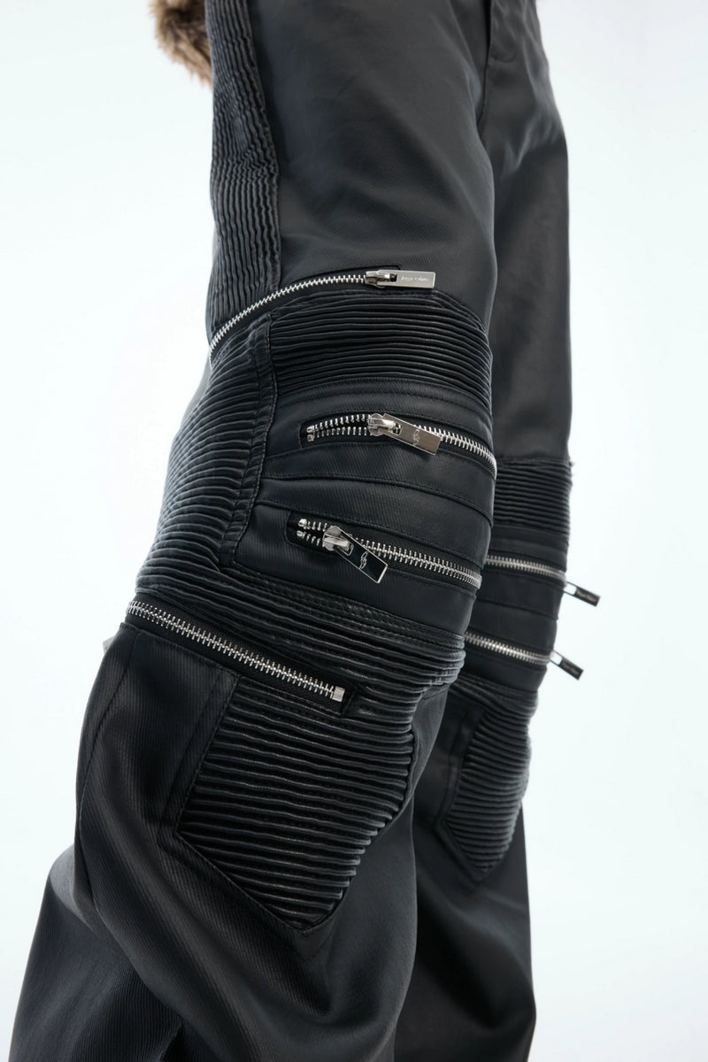 Zipper Panel High-Waist Flared Leather Pants