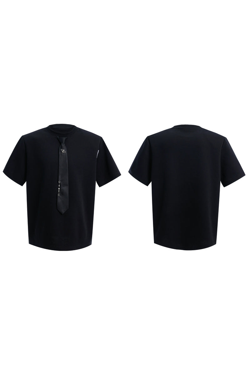 Tie Detail Padded Shoulder T-Shirt
