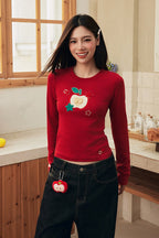 Cartoon Apple Embroidery Tee