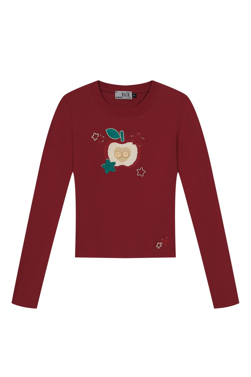 Cartoon Apple Embroidery Tee
