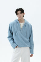 Heavyweight Layered Look Hooded Knit Sweater