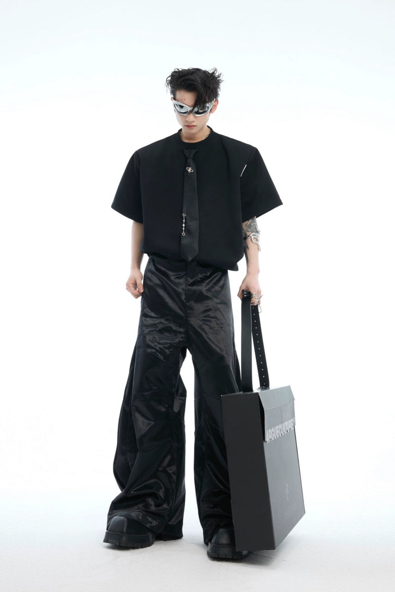 Tie Detail Padded Shoulder T-Shirt