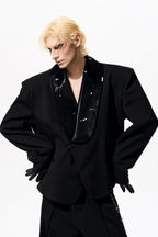 Pearl Trim PU Leather Blazer