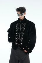 Metal Button Sparkle Stand Collar Jacket
