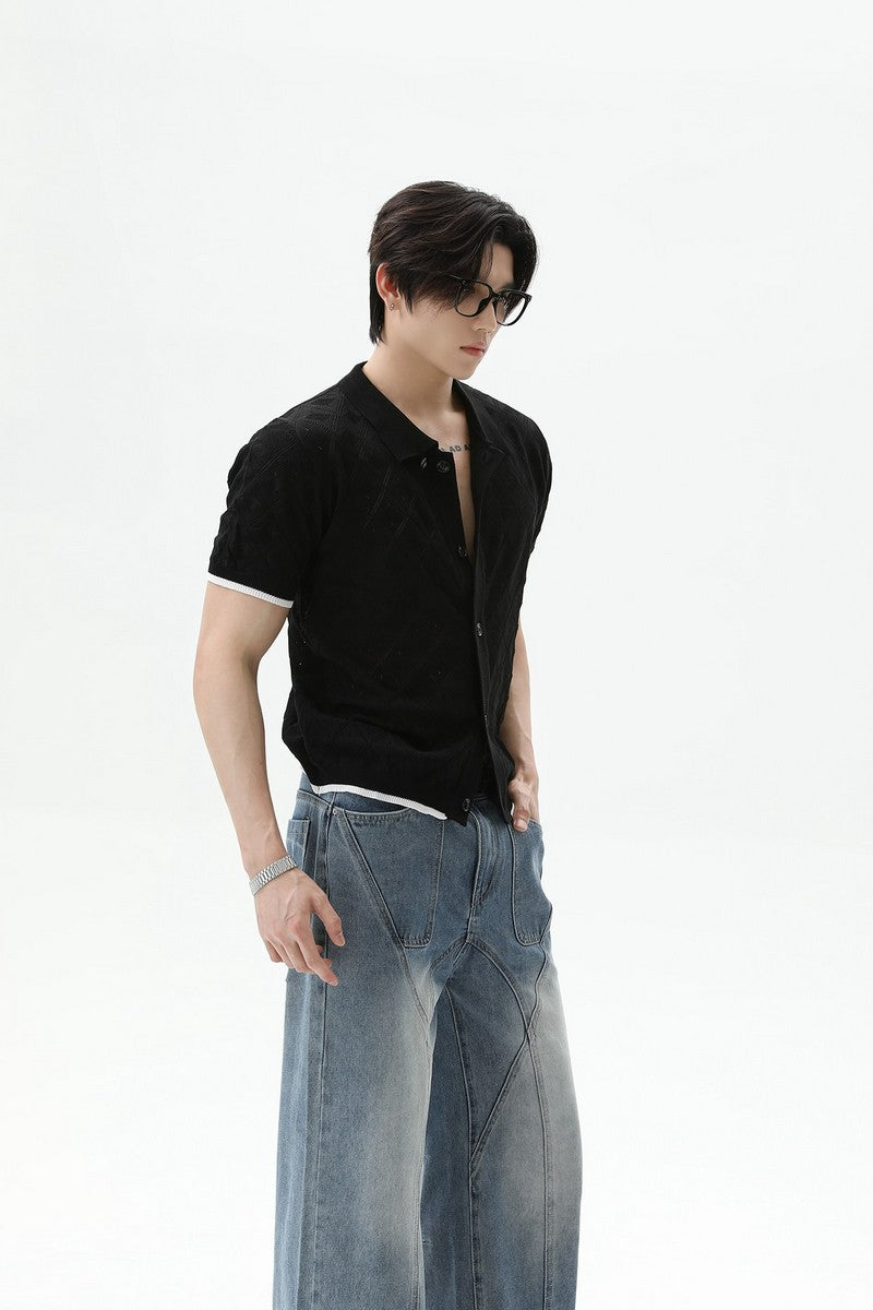 Diamond Knit Fitted Short Sleeve Cardigan