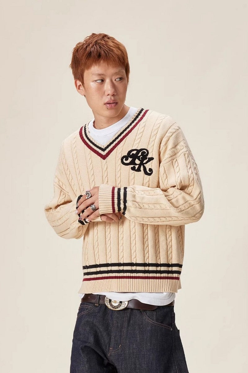 Script Logo Varsity V-Neck Sweater